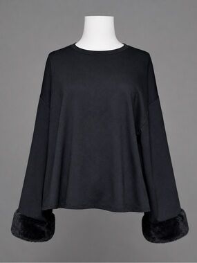 Zara Trafaluc Black Long Sleeve Top Faux Fur Cuffs Women’s M